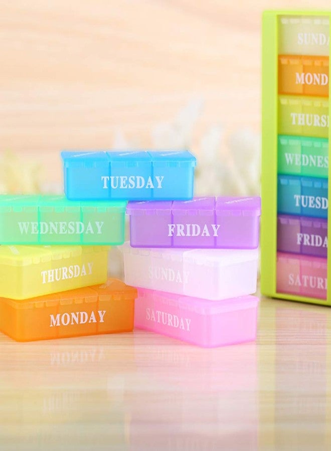 VINI Medicine Organizer with 7 Small Pill Organizers 3 Times a Day Large Stackable Pill Dispenser for Supplement Vitamin Pills (Green+Orange) - Image 5