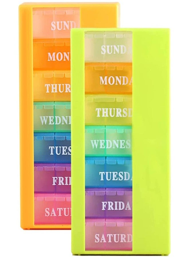 VINI Medicine Organizer with 7 Small Pill Organizers 3 Times a Day Large Stackable Pill Dispenser for Supplement Vitamin Pills (Green+Orange) - Image 1