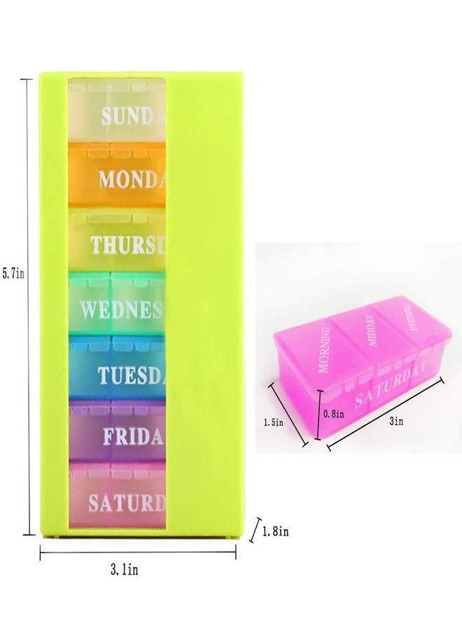 VINI Medicine Organizer with 7 Small Pill Organizers 3 Times a Day Large Stackable Pill Dispenser for Supplement Vitamin Pills (Green+Orange) - Image 3