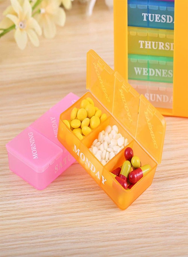 VINI Medicine Organizer with 7 Small Pill Organizers 3 Times a Day Large Stackable Pill Dispenser for Supplement Vitamin Pills (Green+Orange) - Image 4