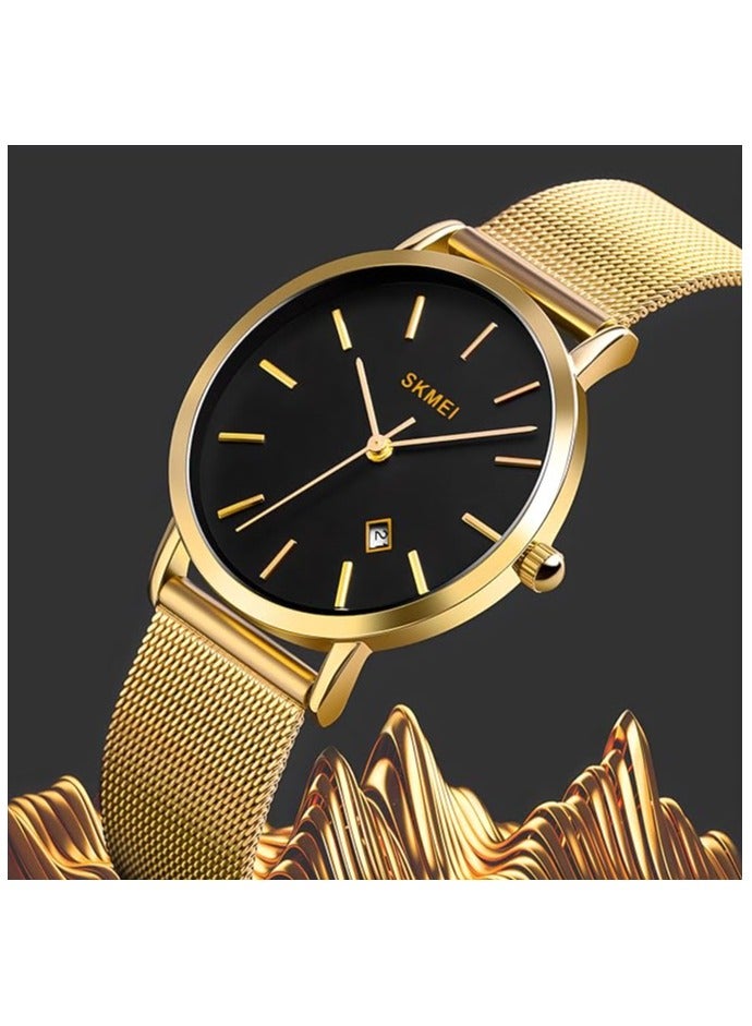سكمي ساعات SKMEI للسيدات باللون الأسود الرفيع الفاخر من الفولاذ المقاوم للصدأ، ساعات يد أنيقة مقاومة للماء للسيدات مع التاريخ - Image 3