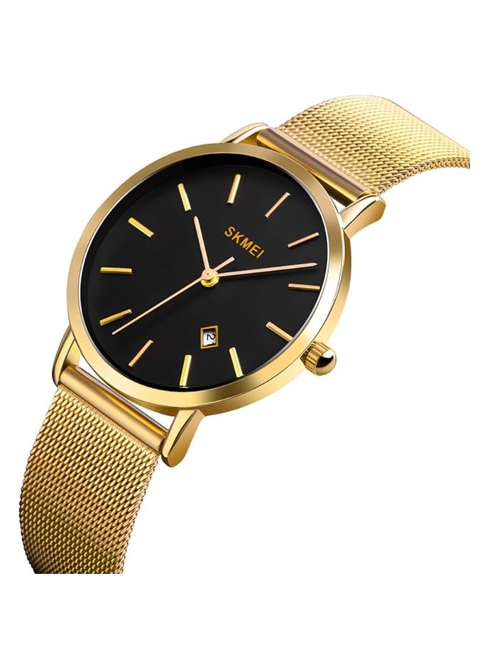 سكمي ساعات SKMEI للسيدات باللون الأسود الرفيع الفاخر من الفولاذ المقاوم للصدأ، ساعات يد أنيقة مقاومة للماء للسيدات مع التاريخ - Image 2