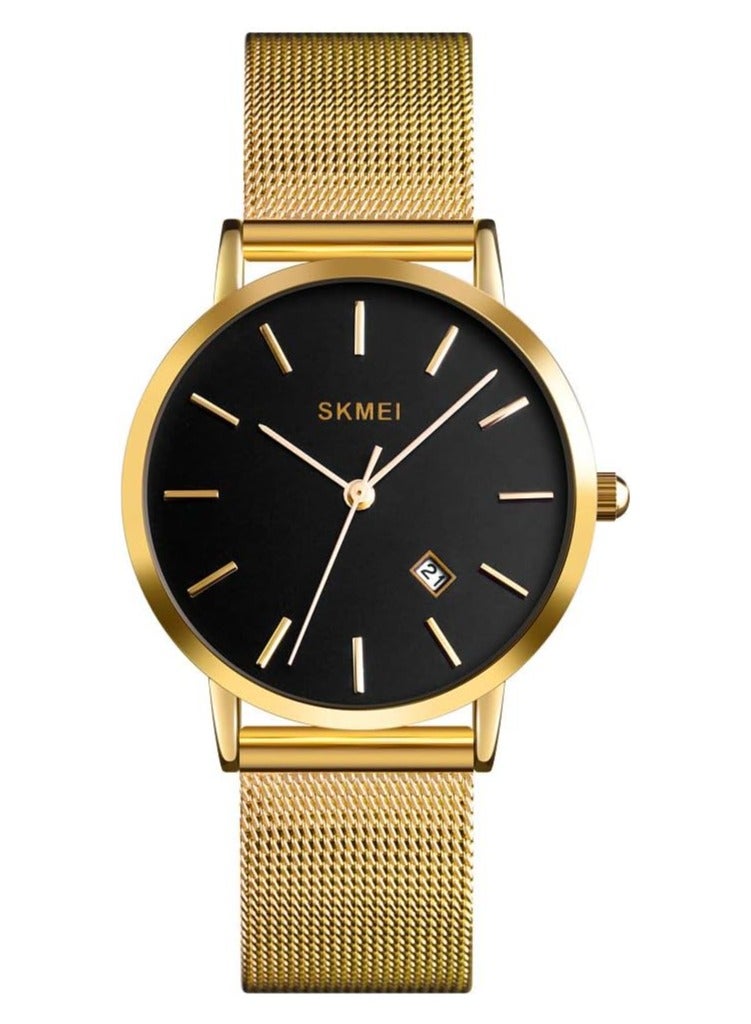 سكمي ساعات SKMEI للسيدات باللون الأسود الرفيع الفاخر من الفولاذ المقاوم للصدأ، ساعات يد أنيقة مقاومة للماء للسيدات مع التاريخ - Image 1