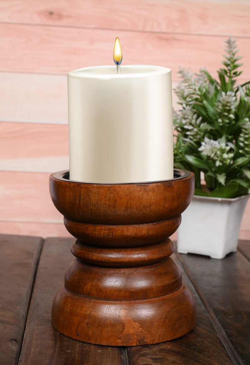 EDHAS Natural Mango Wood Candle Holder That Will Look Amazing in Your Home, Kitchen, Dining Room, or Bedroom (4" x 4" x 4”) - Image 4