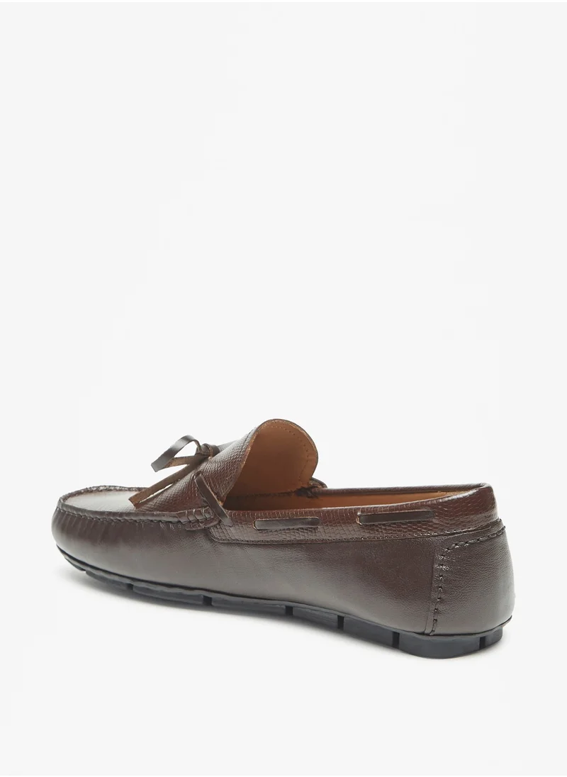 ال بي ال من شو اكسبرس Men Textured Slip-On Moccasins with Bow Detail