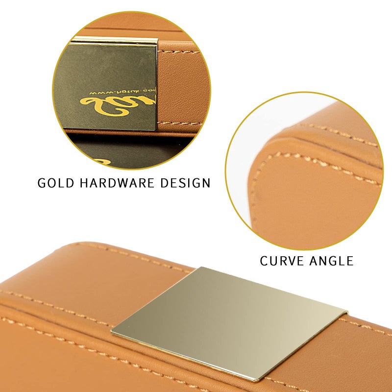 SANZIE Luxury Leather Desktop Storage Small Catchall Organizer Decorative Tray for Entryway Table to Hold Jewelry Watch Cosmetics Keys Phone Wallet, Home & Office Accessories (Metal Glided, Orange) - Image 4