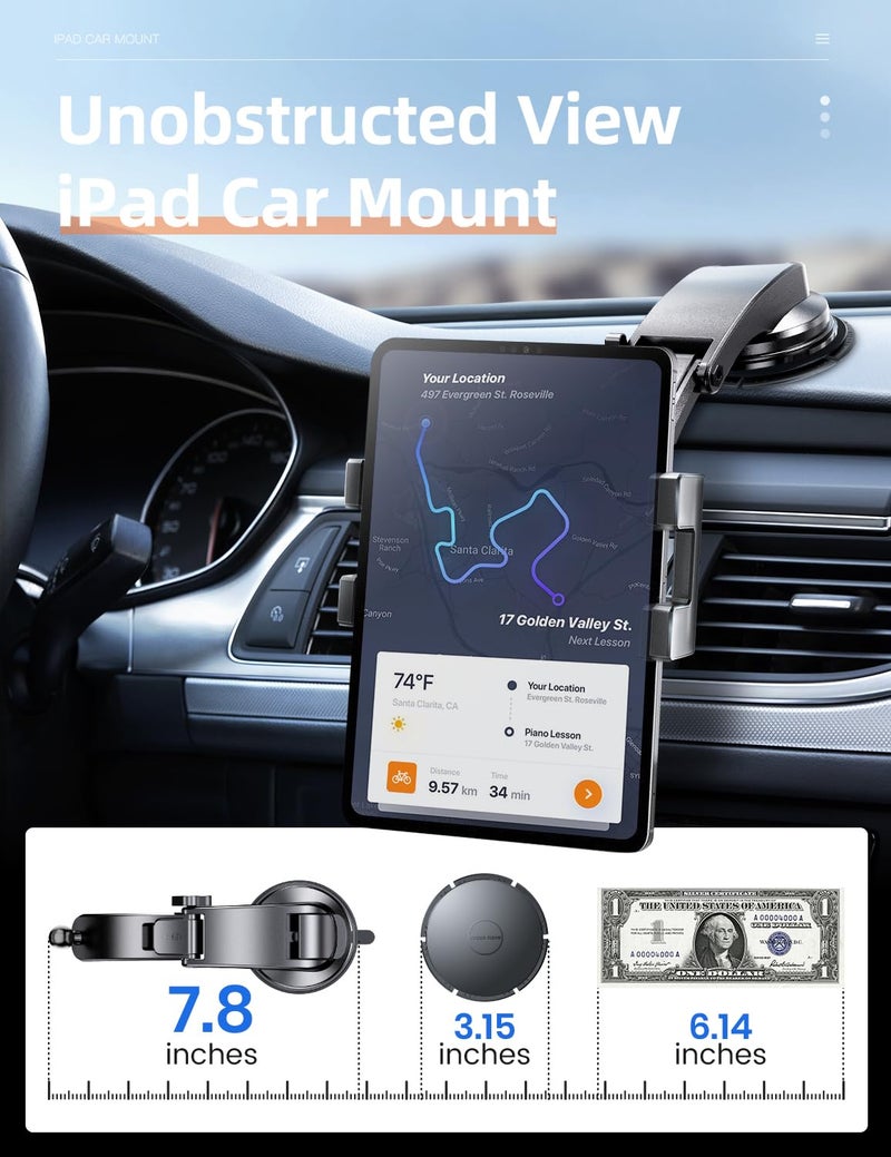 eSamcore iPad Holder for Car, Dashboard Tablet Holder for Car Suction Cup Mount with Large Clamp for All 6"-11" Apple iPad Accessory Samsung Galaxy Tab Tablet Stand - Image 2