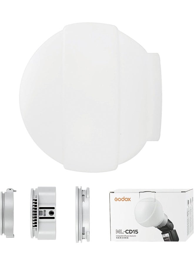 Godox - Godox ML-CD15 Diffusion Dome with 3 adapters, Flash Light Diffuser, Compatible for Godox V1 Series ML30 ML60 ML60BI AD200 AD200PRO AD300PRO AD400PRO V1S V1C V1N V1F V1O V860III-S TT685S TT660S - Image 1
