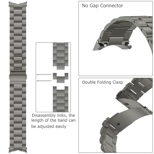 Anlinser No Gap Bands Compatible with Samsung Galaxy Watch 7/6/5/4/FE Band 44mm 40mm/Watch 6 Classic Band 47mm 43mm/Watch 5 Pro 45mm/Watch 4 Classic, 20mm Metal Strap for Women Men, Gray Titanium - Image 3