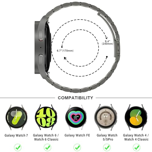 Anlinser No Gap Bands Compatible with Samsung Galaxy Watch 7/6/5/4/FE Band 44mm 40mm/Watch 6 Classic Band 47mm 43mm/Watch 5 Pro 45mm/Watch 4 Classic, 20mm Metal Strap for Women Men, Gray Titanium - Image 5