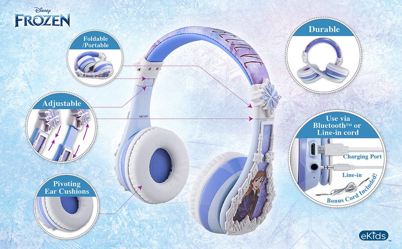 eKids Disney Frozen 2 Bluetooth Headphones with Microphone, Volume Reduced to Protect Hearing, Adjustable Wireless Headphones for School Home Travel, for Fans of Anna and Elsa - Image 3