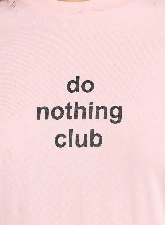 Styli Cotton Drop Shoulder Slogan Sleep T-Shirt Dress