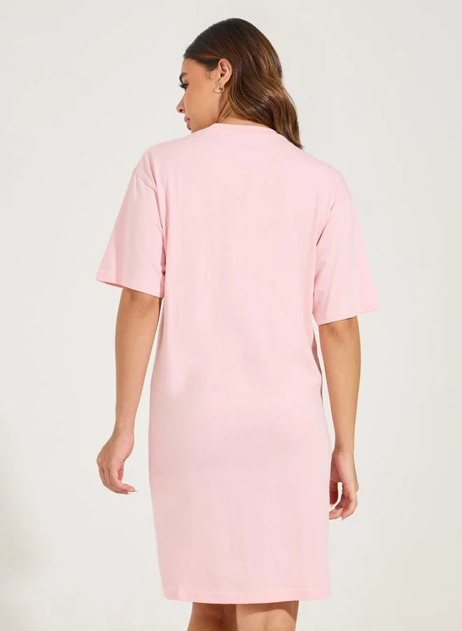 Styli Cotton Drop Shoulder Slogan Sleep T-Shirt Dress