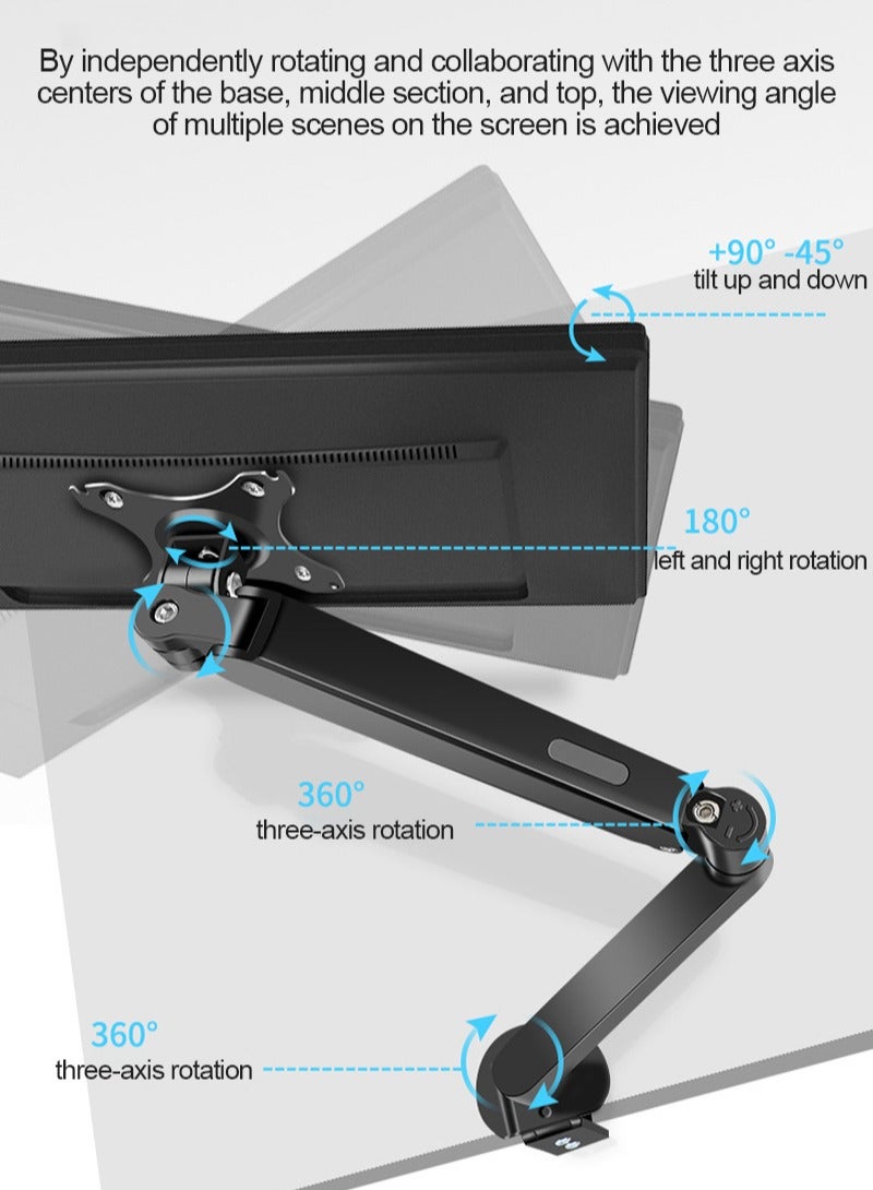 HILLPORT Single Monitor Mount Stand, Articulating Gas Spring Monitor Arm,Monitor Desk Mount with Clamp and Grommet Base Fits 17 to 30 Inch LCD Computer Monitors - Image 4