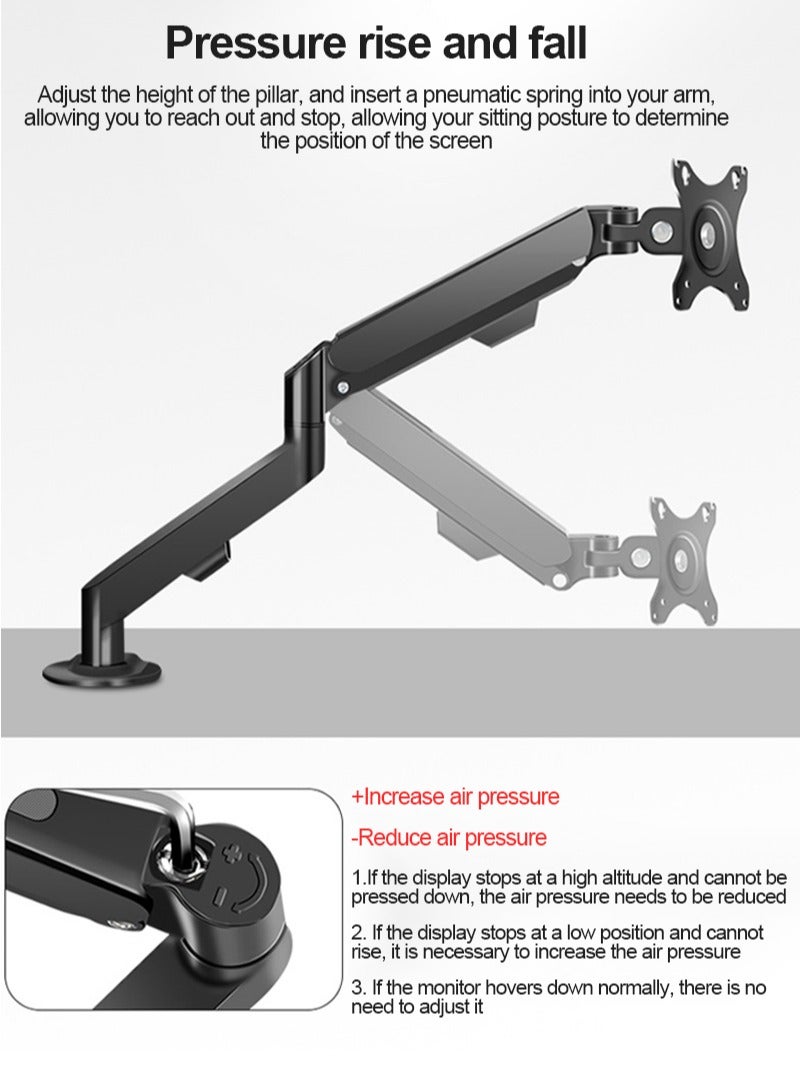 HILLPORT Single Monitor Mount Stand, Articulating Gas Spring Monitor Arm,Monitor Desk Mount with Clamp and Grommet Base Fits 17 to 30 Inch LCD Computer Monitors - Image 5