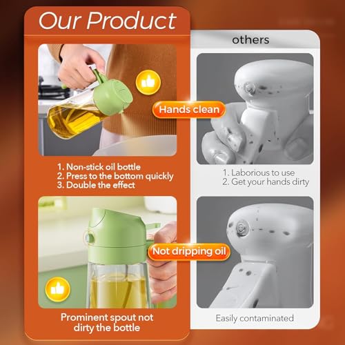 DUKAAN Oil Spray Bottle for Cooking, Premium Glass 2 in 1 Oil Dispenser for Kitchen, Food Grade Oil Sprayer Containers with Nozzle, Oil Bottle for Air Fryer, Roasting and Frying 500 ML (Multicolour) - Image 3
