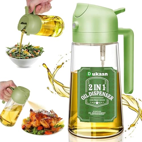 DUKAAN Oil Spray Bottle for Cooking, Premium Glass 2 in 1 Oil Dispenser for Kitchen, Food Grade Oil Sprayer Containers with Nozzle, Oil Bottle for Air Fryer, Roasting and Frying 500 ML (Multicolour) - Image 1