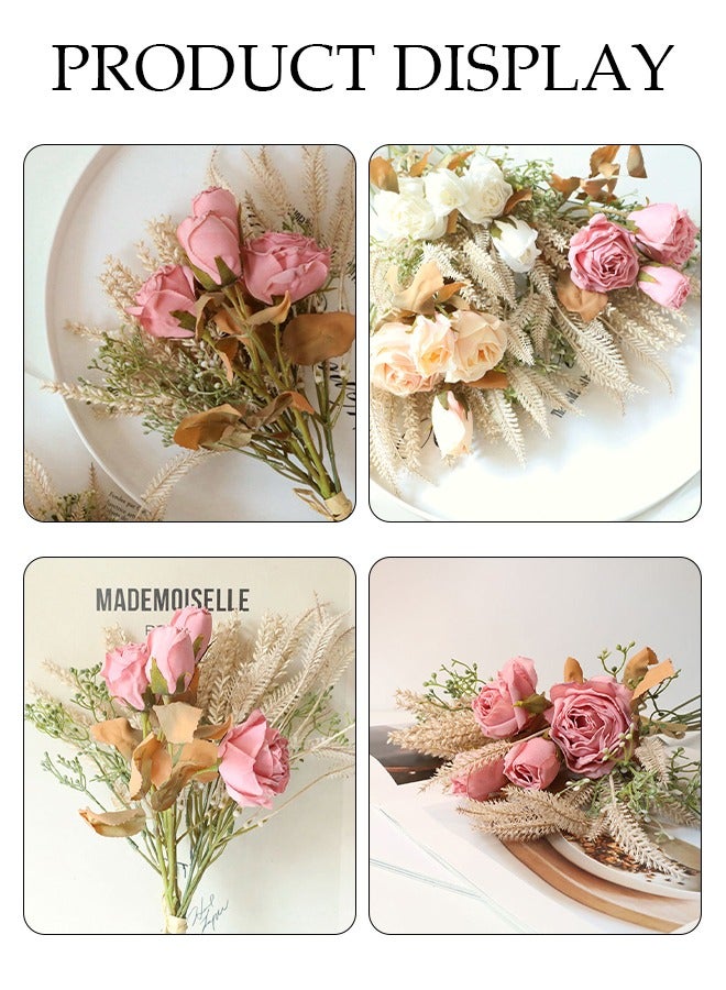 DUNISO Artificial Flowers Faux Roses Bouquet Table Centerpieces Decor Fake Silk Flowers Bouquets Arrangement for Home Room Office Party Table Flowers Decoration Wedding Table Centerpieces - Image 5