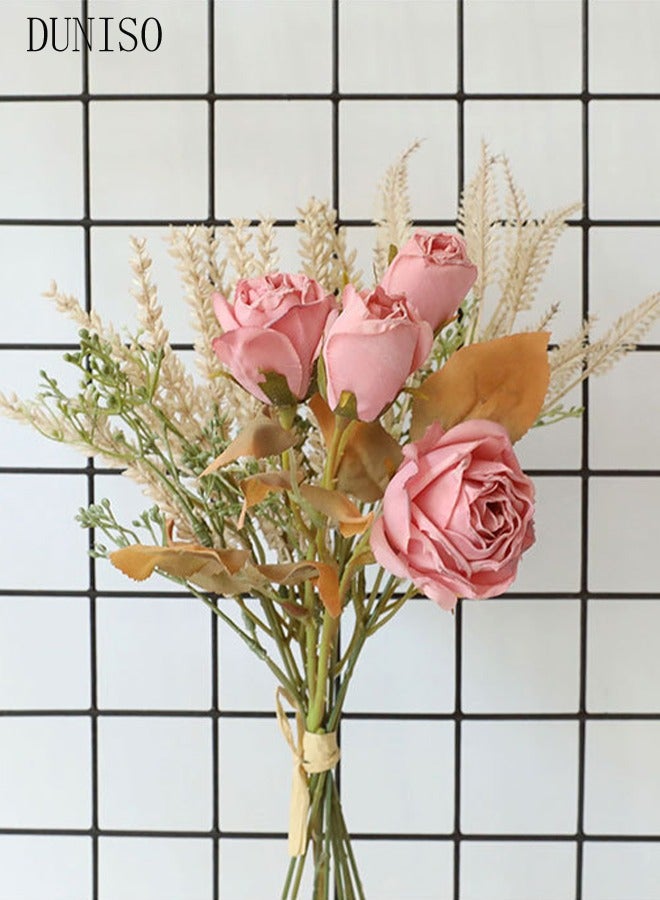 DUNISO Artificial Flowers Faux Roses Bouquet Table Centerpieces Decor Fake Silk Flowers Bouquets Arrangement for Home Room Office Party Table Flowers Decoration Wedding Table Centerpieces - Image 3