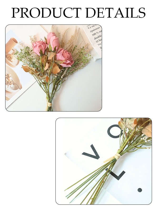 DUNISO Artificial Flowers Faux Roses Bouquet Table Centerpieces Decor Fake Silk Flowers Bouquets Arrangement for Home Room Office Party Table Flowers Decoration Wedding Table Centerpieces - Image 2