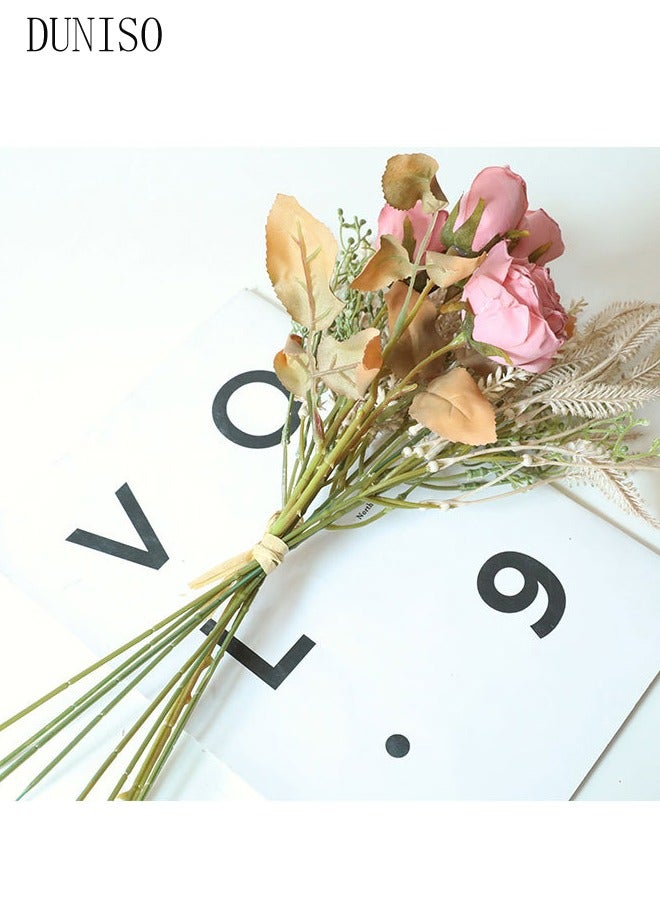 DUNISO Artificial Flowers Faux Roses Bouquet Table Centerpieces Decor Fake Silk Flowers Bouquets Arrangement for Home Room Office Party Table Flowers Decoration Wedding Table Centerpieces - Image 4