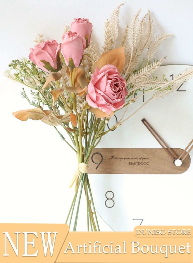 DUNISO Artificial Flowers Faux Roses Bouquet Table Centerpieces Decor Fake Silk Flowers Bouquets Arrangement for Home Room Office Party Table Flowers Decoration Wedding Table Centerpieces - Image 1