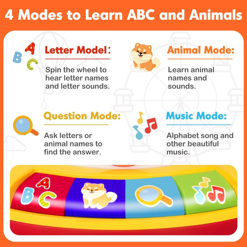 Duchong Learning Toy for 1 2 3 Year Old Boys Girls, Spin and Sing Alphabet Musical Toys with Light and Animal Sounds, Interactive Games for Toddlers 12-18 Months, Christmas Birthday Gifts for Baby Ages 1-3 - Image 3