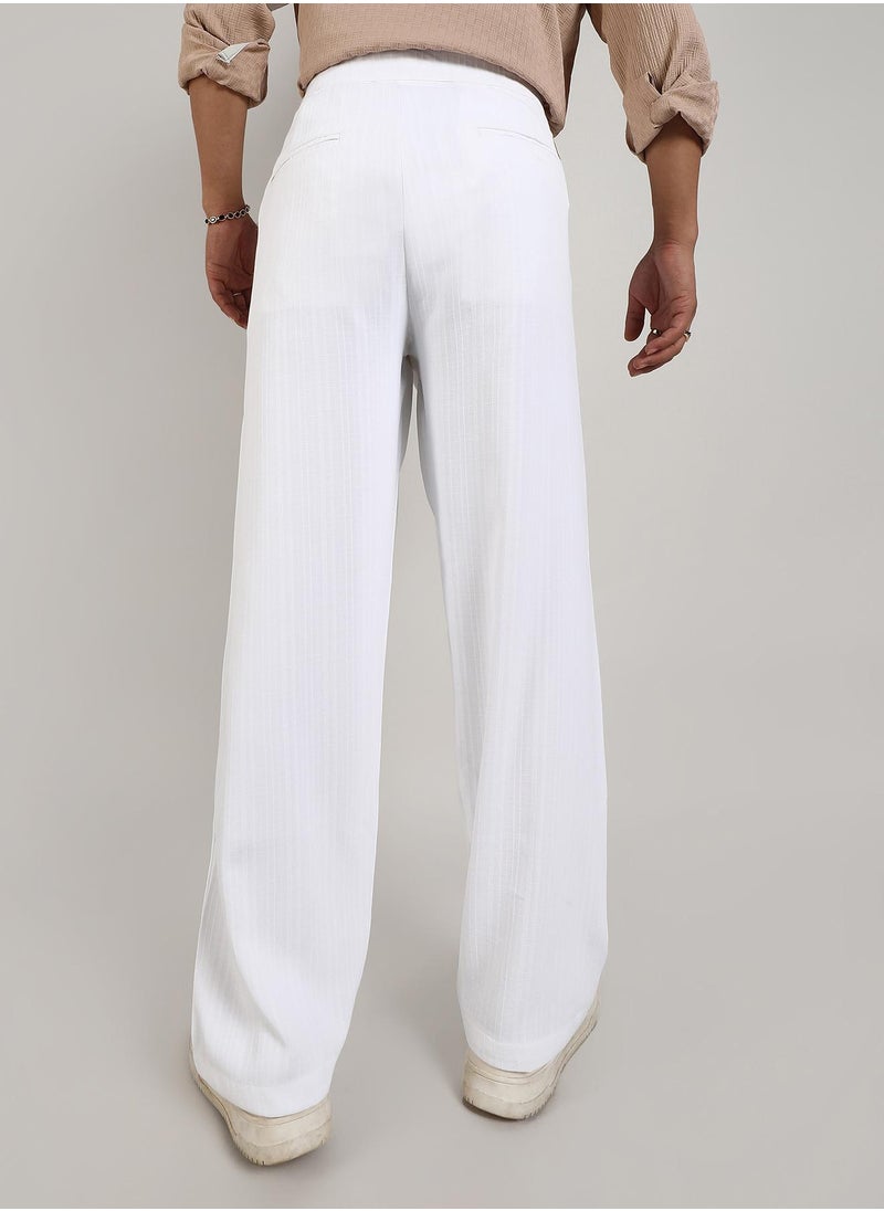Campus Sutra - Men's Chalk White Tailored Linen-Blend Trousers - Image 1