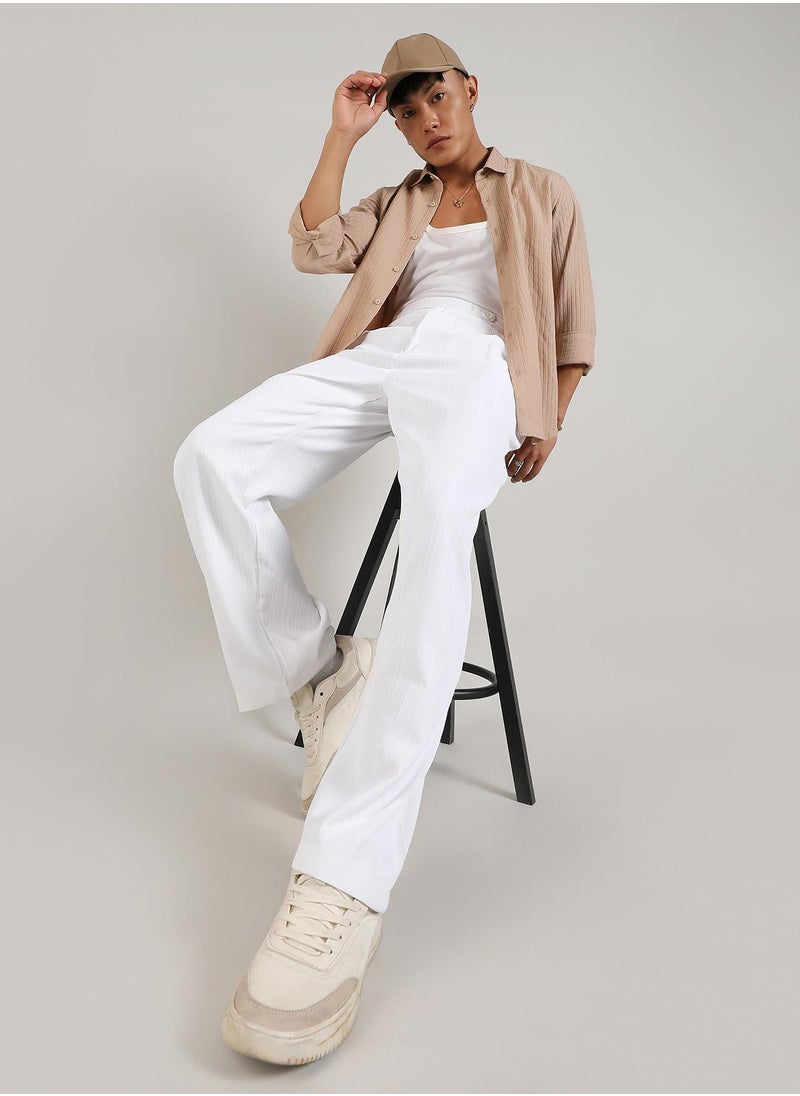 Campus Sutra - Men's Chalk White Tailored Linen-Blend Trousers - Image 1