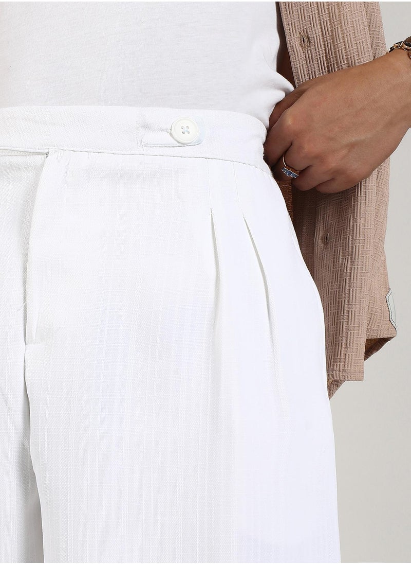Campus Sutra - Men's Chalk White Tailored Linen-Blend Trousers - Image 1