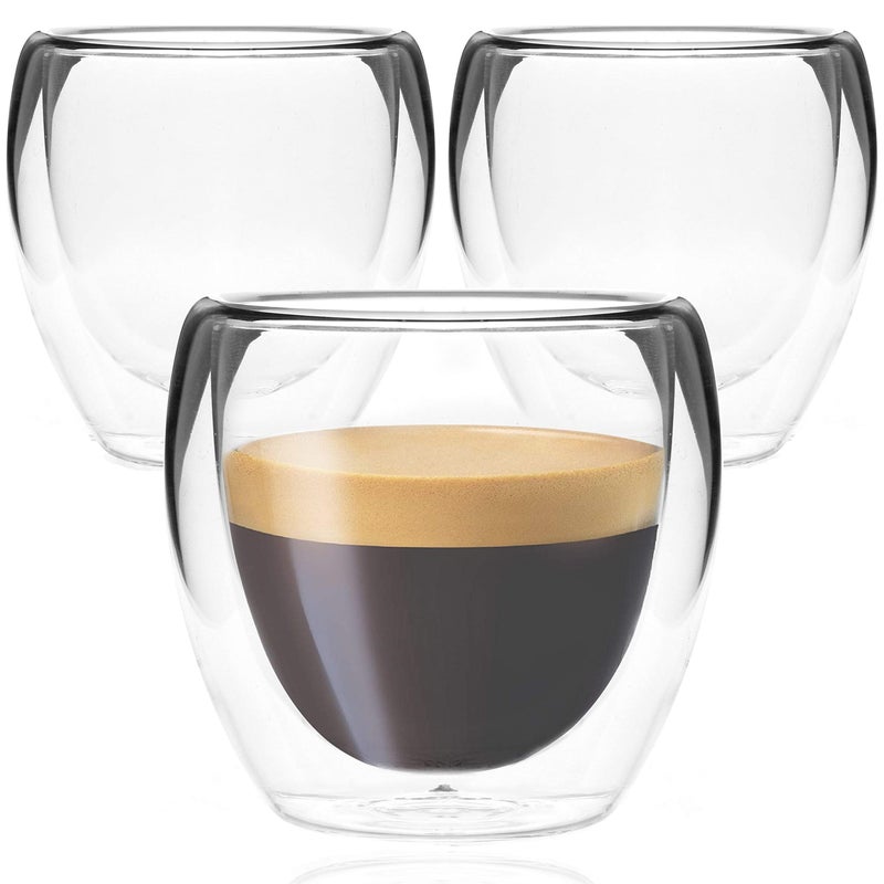 Youngever 3 Pack Espresso Cups Double Wall Thermo Insulated Espresso Cups Glass Coffee Cups 5 Ounce Tall