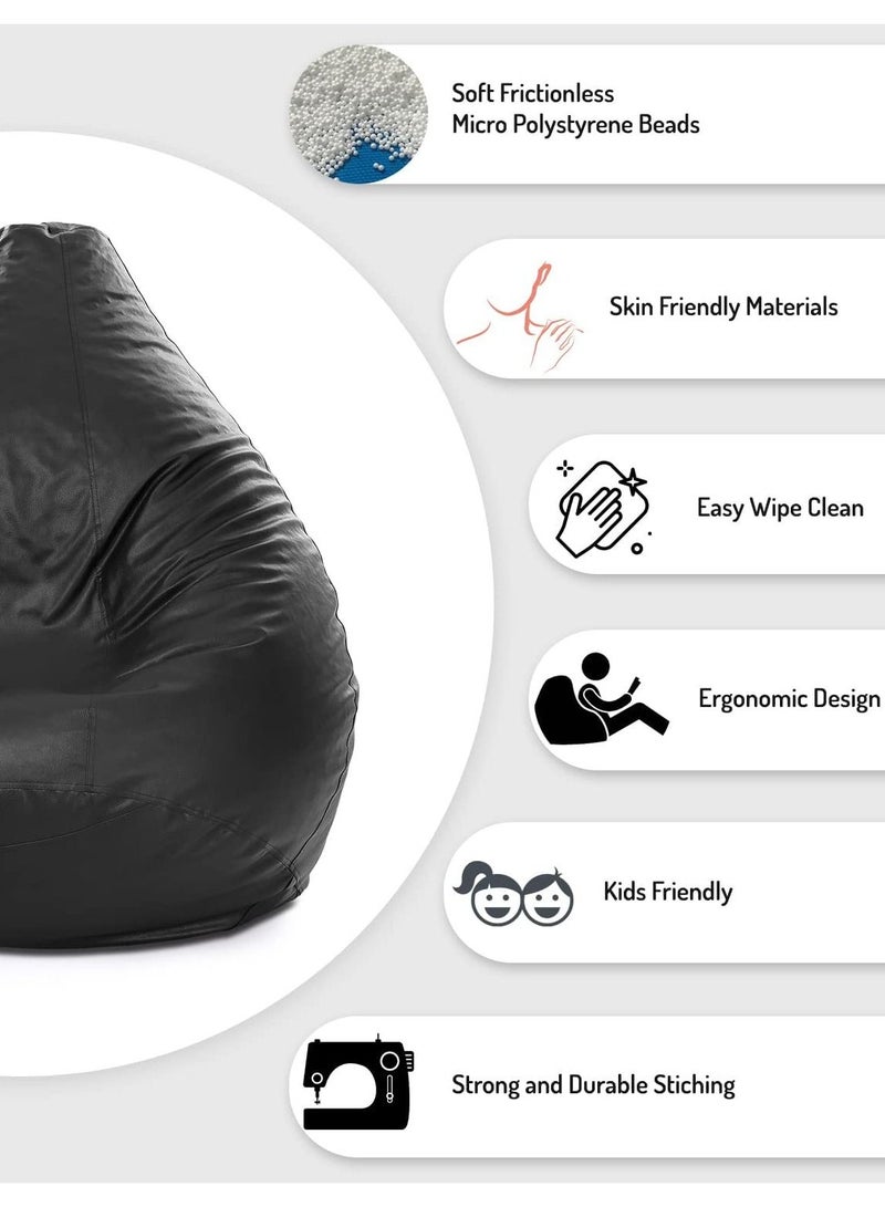 COMFY ADULT MULTI PURPOSE FAUX LEATHER BEAN BAG WITH VIRGIN BEANS FILLING BLACK - Image 4