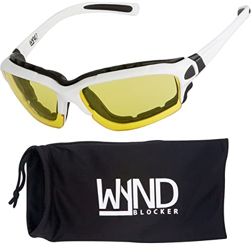 WYND Blocker Motorcycle Riding Glasses Extreme Sports Wrap Sunglasses, White, Yellow Night Driving - Image 1