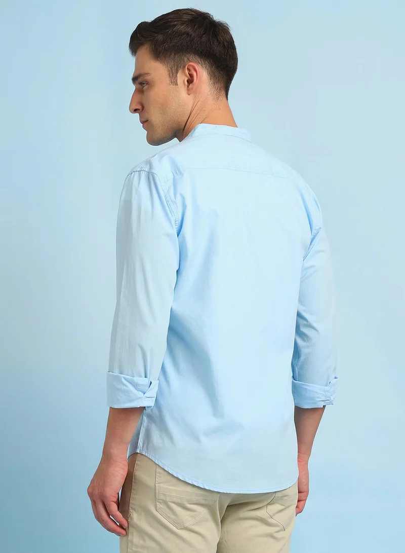 Dennis Lingo Men's Sky Blue 100% Cotton Solid Button Down Regular Fit Shirt