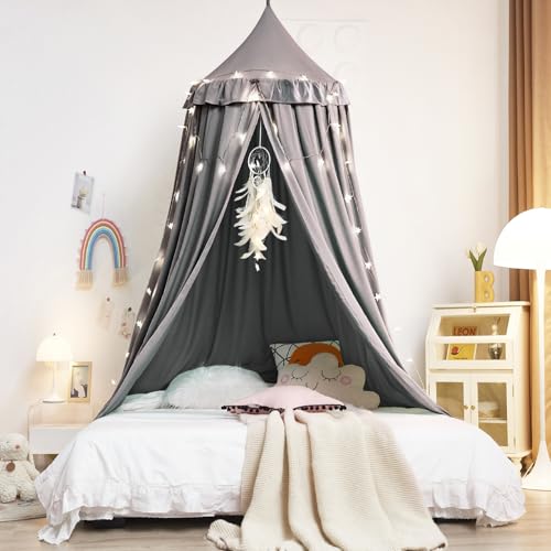 Kertnic Decor Canopy for Kids Bed, Soft Smooth Playing Tent Canopy Girls Room Decoration Princess Castle, Dreamy Mosquito Net Bedding, Children Reading Nook Canopies in Home (Gray) - Image 2