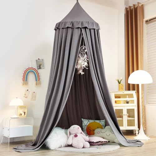 Kertnic Decor Canopy for Kids Bed, Soft Smooth Playing Tent Canopy Girls Room Decoration Princess Castle, Dreamy Mosquito Net Bedding, Children Reading Nook Canopies in Home (Gray) - Image 4