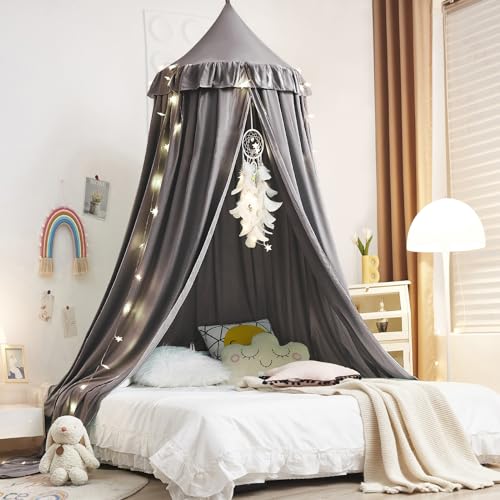 Kertnic Decor Canopy for Kids Bed, Soft Smooth Playing Tent Canopy Girls Room Decoration Princess Castle, Dreamy Mosquito Net Bedding, Children Reading Nook Canopies in Home (Gray) - Image 1