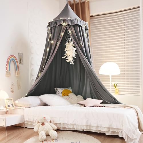 Kertnic Decor Canopy for Kids Bed, Soft Smooth Playing Tent Canopy Girls Room Decoration Princess Castle, Dreamy Mosquito Net Bedding, Children Reading Nook Canopies in Home (Gray) - Image 3