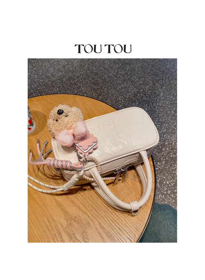 Toutou Faux Leather Bowling Bag, Shoulder Crossbody Bag For Women, Boston Style, Commuter Bag For Work, Qixi Festival Gift For Girlfriend - Image 3