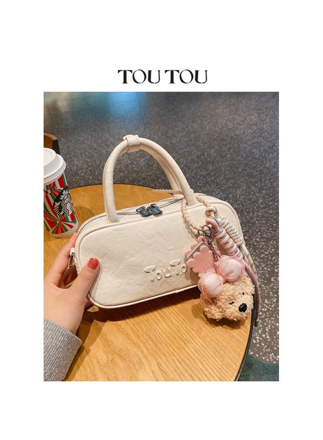 Toutou Faux Leather Bowling Bag, Shoulder Crossbody Bag For Women, Boston Style, Commuter Bag For Work, Qixi Festival Gift For Girlfriend - Image 4