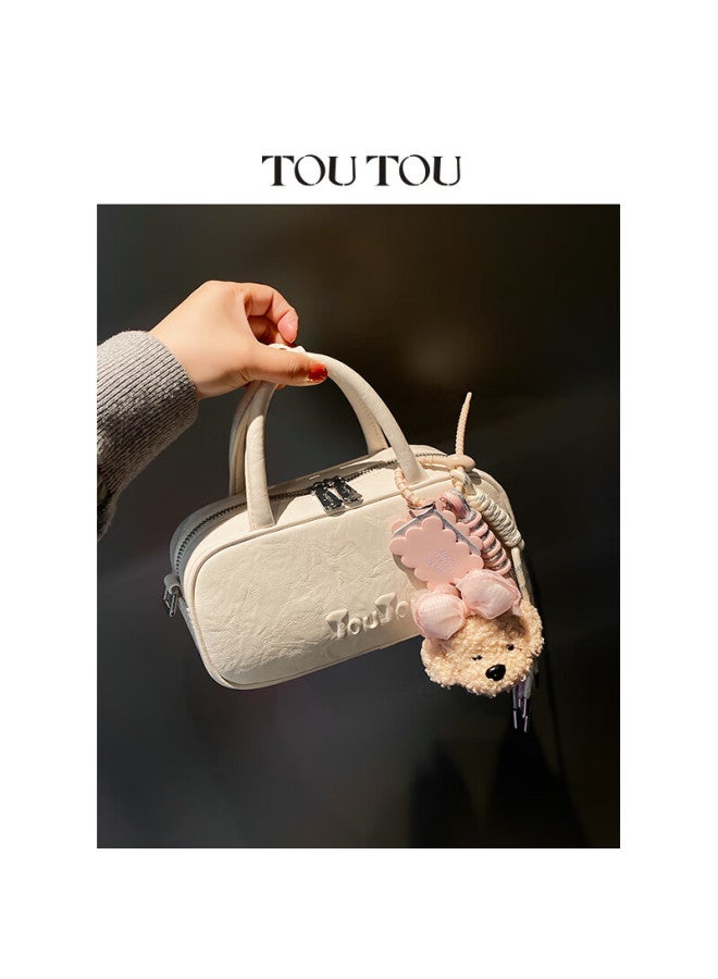 Toutou Faux Leather Bowling Bag, Shoulder Crossbody Bag For Women, Boston Style, Commuter Bag For Work, Qixi Festival Gift For Girlfriend - Image 2