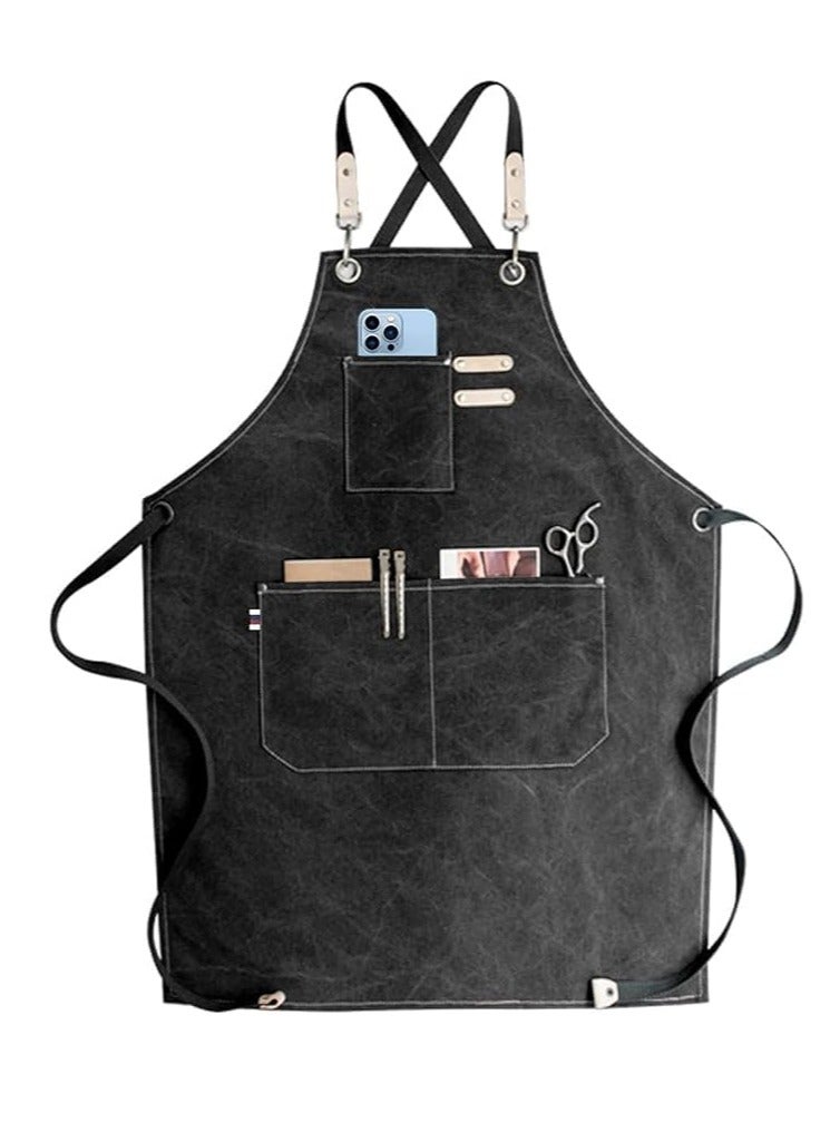 مريلة شيف شديدة التحمل للرجال والنساء مع جيوب كبيرة، مريلة قماشية مقاومة للماء والحرارة، قابلة للتعديل من الخلف للطبخ والمطبخ وصالونات الحلاقة والمطاعم - Image 1