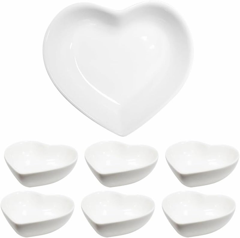 Lotatheta White 6 pcs Soy Sauce Dish Heart Shaped Porcelain Ceramic Dip Dipping Bowls 165 oz for Dinner Baking BBQ and Cooking - Image 1