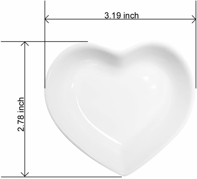 Lotatheta White 6 pcs Soy Sauce Dish Heart Shaped Porcelain Ceramic Dip Dipping Bowls 165 oz for Dinner Baking BBQ and Cooking - Image 2