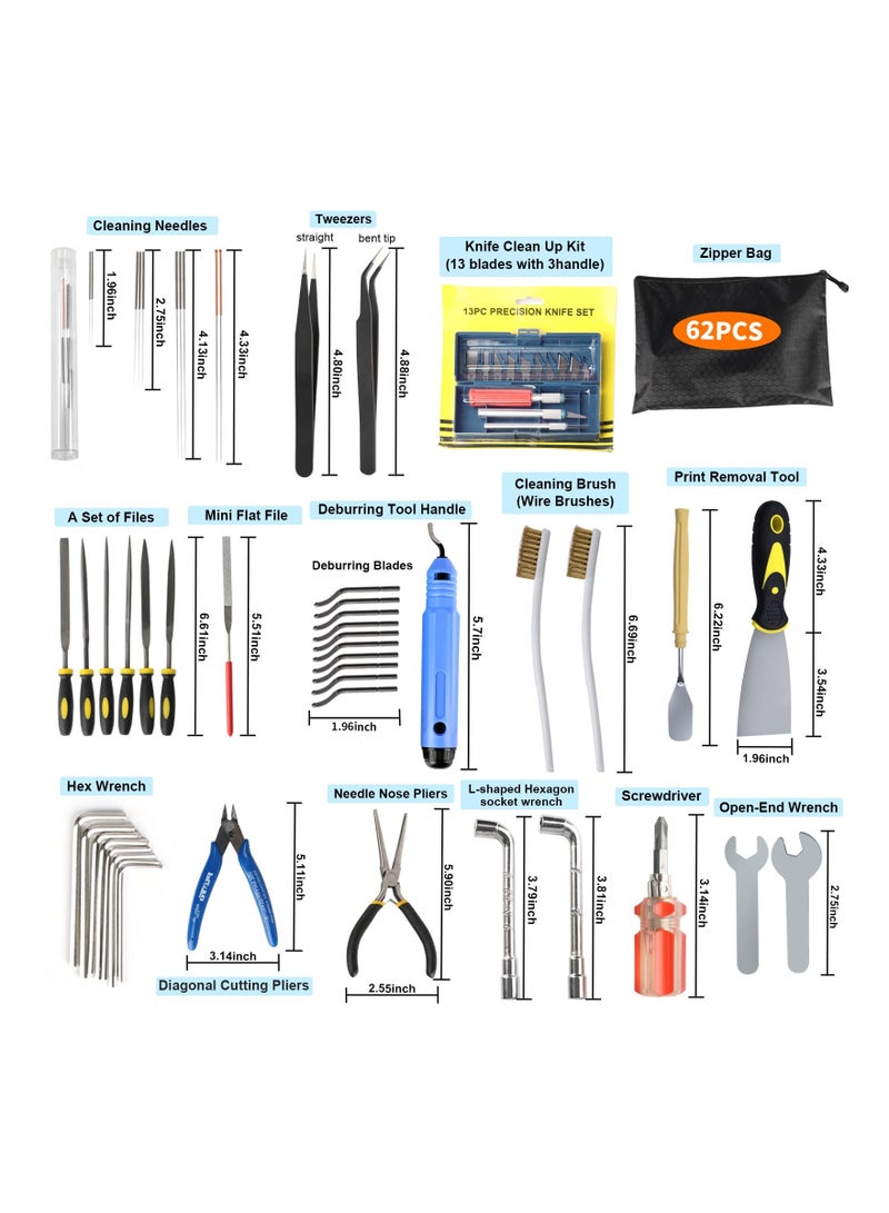 SYOSI 62PCS Printer Tools Kit, 3D Print Model Tool Includes Cleaning Tools Deburring & Disassembly Tool Storage Bag, for 3D Printing Maintenance Cleaning Removing Trimming Finishing Accessories  - Image 4