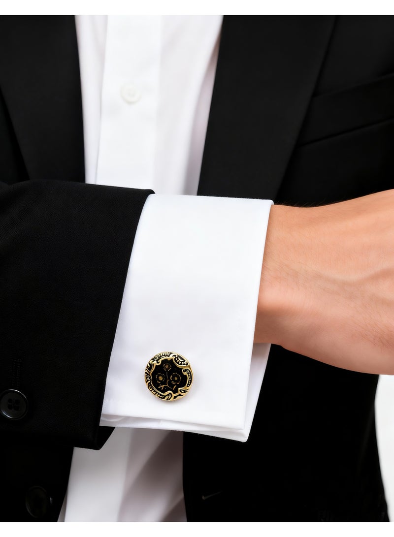 HomeNoor Vintage Gold Floral Enamel Cufflinks, Elegant Formal French Cufflinks for Business, Wedding and Daily Wear, Stylish Shirt Cuff Links for Special Events, Perfect Gift Idea for Men & Women - Image 4