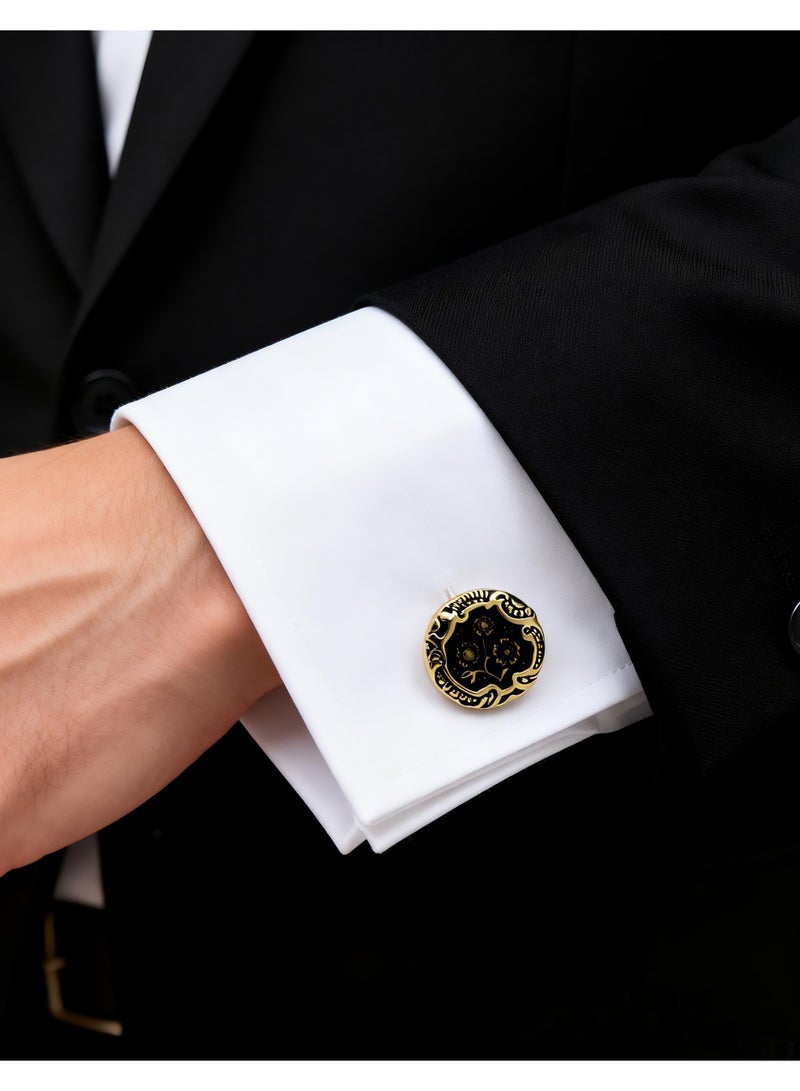 HomeNoor Vintage Gold Floral Enamel Cufflinks, Elegant Formal French Cufflinks for Business, Wedding and Daily Wear, Stylish Shirt Cuff Links for Special Events, Perfect Gift Idea for Men & Women - Image 3