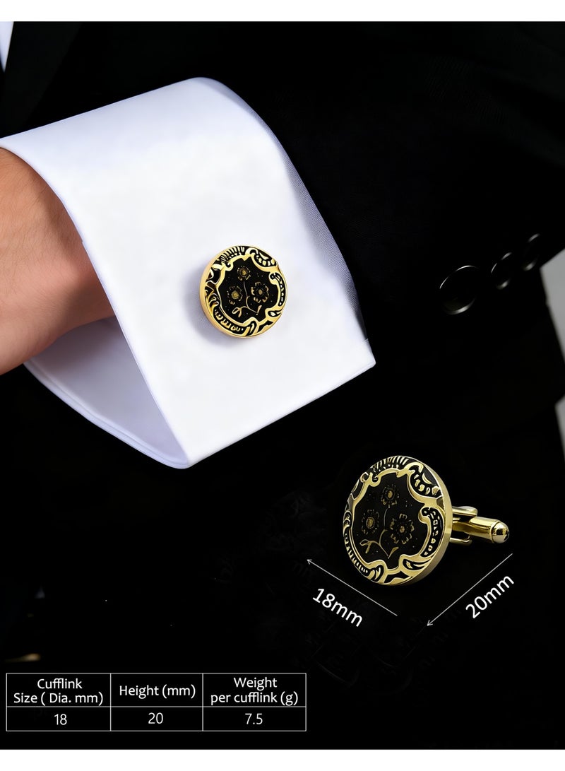 HomeNoor Vintage Gold Floral Enamel Cufflinks, Elegant Formal French Cufflinks for Business, Wedding and Daily Wear, Stylish Shirt Cuff Links for Special Events, Perfect Gift Idea for Men & Women - Image 2