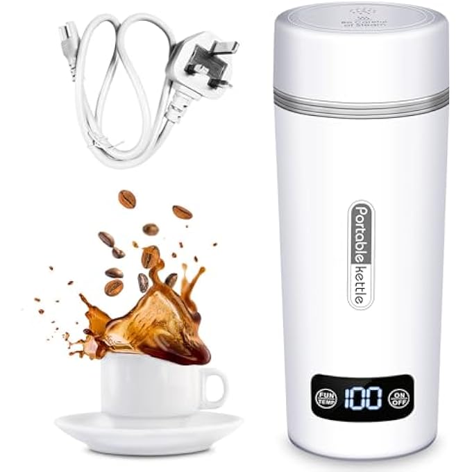 يمي غلاية كهربائية محمولة للسفر، غلاية ماء ساخن صغيرة للشاي، قهوة، حليب حليب 350 مل، سخان ماء صغير من الفولاذ المقاوم للصدأ مع 4 درجات حرارة قابلة للتعديل، أبق دافئا، أوتوماتيكي مغلق لرحلة المكتب، سيارة مكتب - Image 1