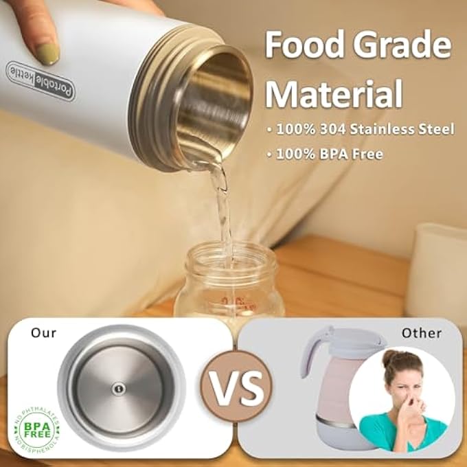 يمي غلاية كهربائية محمولة للسفر، غلاية ماء ساخن صغيرة للشاي، قهوة، حليب حليب 350 مل، سخان ماء صغير من الفولاذ المقاوم للصدأ مع 4 درجات حرارة قابلة للتعديل، أبق دافئا، أوتوماتيكي مغلق لرحلة المكتب، سيارة مكتب - Image 4